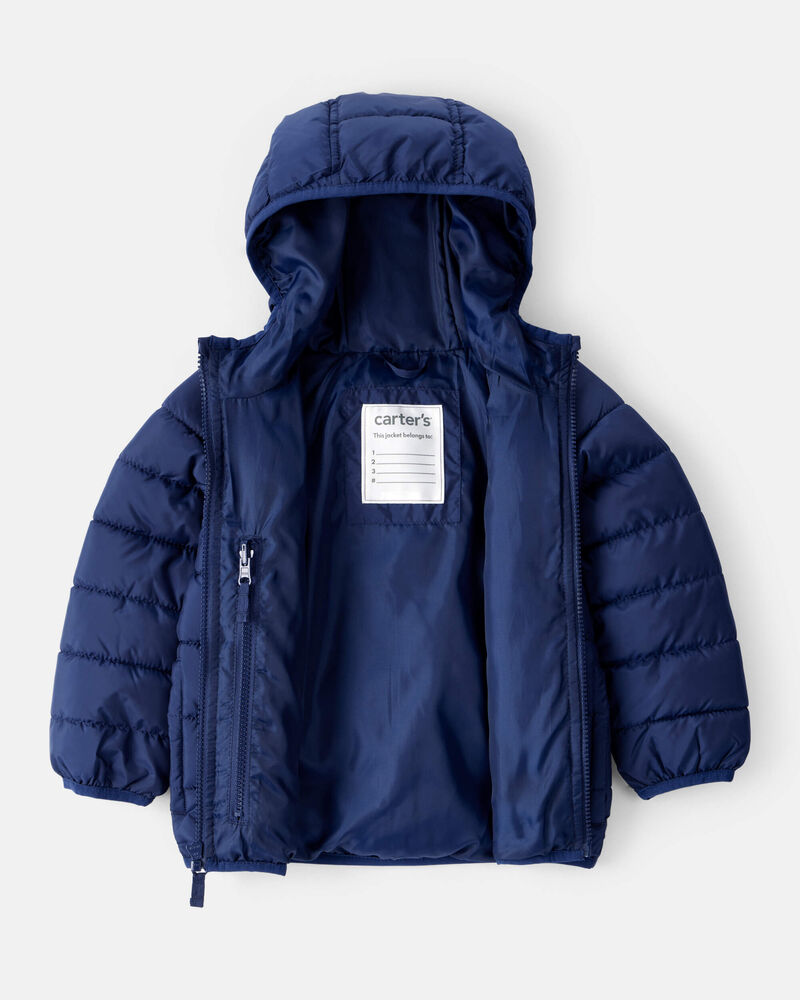 Toddler Packable Hooded Puffer Jacket - Navy Blue, image 3 of 5 slides