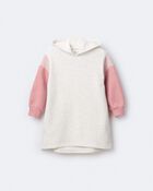 Toddler Girl Colorblock Long-Sleeve Hooded Sweatshirt Dress - Light Heather Grey, image 2 of 7 slides