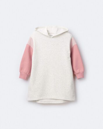 Toddler Girl Colorblock Long-Sleeve Hooded Sweatshirt Dress - Light Heather Grey, 