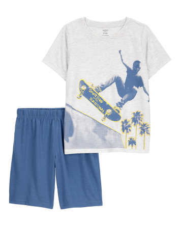 Boys Skateboard Print Loose Fit 2-Piece Pajamas, 