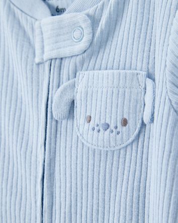 Baby Boy Dog Pocket 2-Way Zip Ribbed Sleep & Play Pajamas - Blue, 