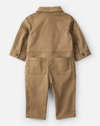 Baby Boy Canvas Long-Sleeve Jumpsuit - Brown, 