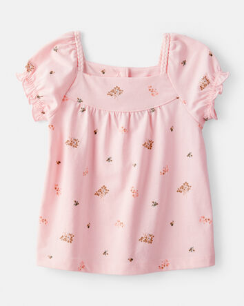 Toddler Girl 2-Piece Floral Short-Sleeve Top & Cotton Skirt Set - Pink/Brown, 