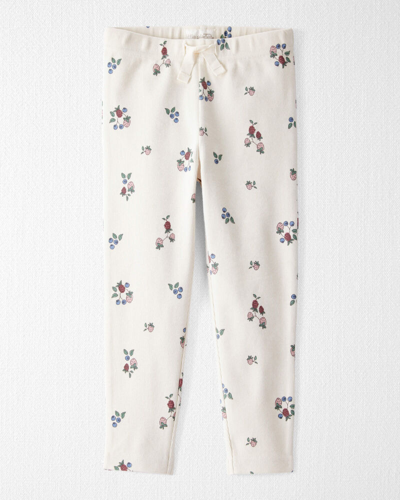 Toddler Girl Organic Cotton Ribbed Knit Pants in Berry Blossom Print, image 1 of 7 slides
