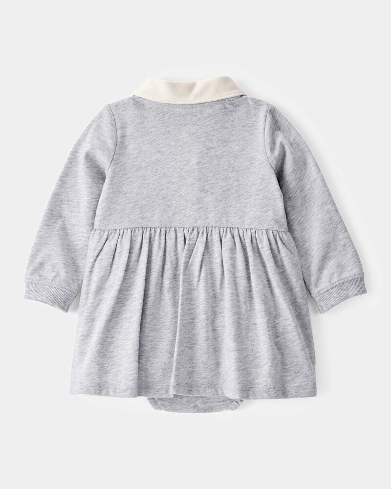 Baby Varsity Polo Bodysuit Dress - Grey, image 2 of 5 slides
