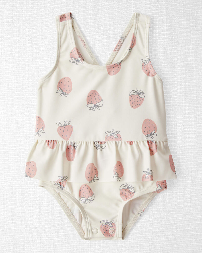 Baby Girl Recycled Strawberry-Print Swimsuit, image 1 of 5 slides