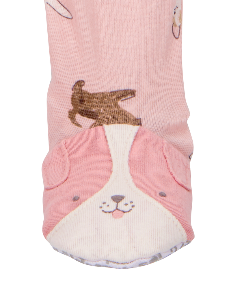 Baby Girl 1-Piece Dog 100% Snug Fit Cotton Footie Pajamas - Pink, image 3 of 4 slides