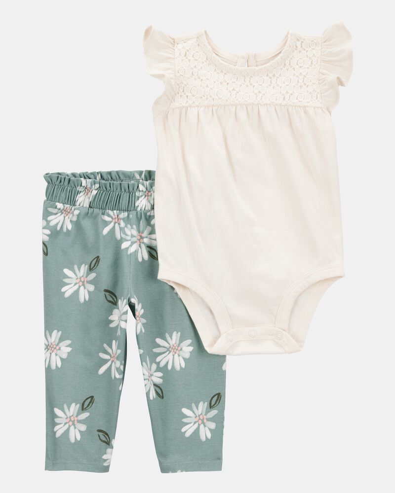 Baby Girl 2-Piece Floral Short-Sleeve Bodysuit Pant Set, image 1 of 3 slides