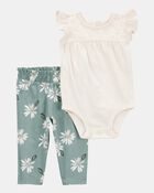Baby Girl 2-Piece Floral Short-Sleeve Bodysuit Pant Set, image 1 of 3 slides