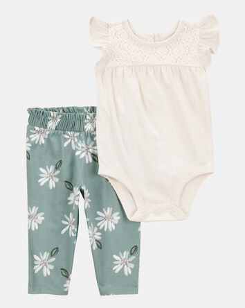 Baby Girl 2-Piece Floral Short-Sleeve Bodysuit Pant Set, 