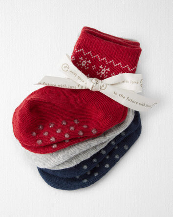 Baby 3-Pack No-Slip Holiday Socks Made with Organic Cotton, 