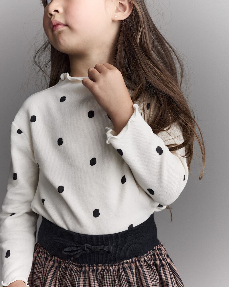 Toddler Girl Polka Dot Mock Neck Long-Sleeve Top - Ivory, image 1 of 6 slides
