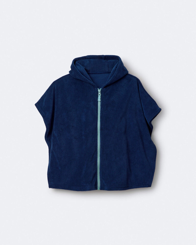 Toddler French-Terry Hooded Poncho Towel - Navy, image 2 of 5 slides