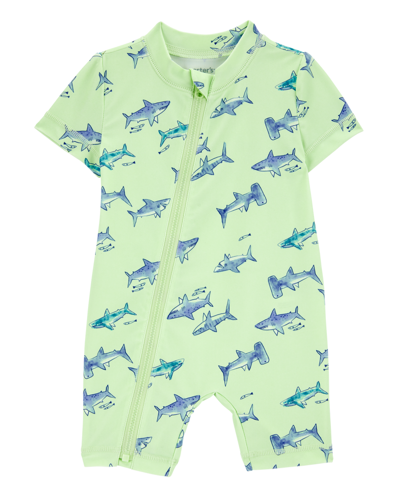 Baby Boy 1-Piece Shark Rashguard - Green, image 1 of 3 slides