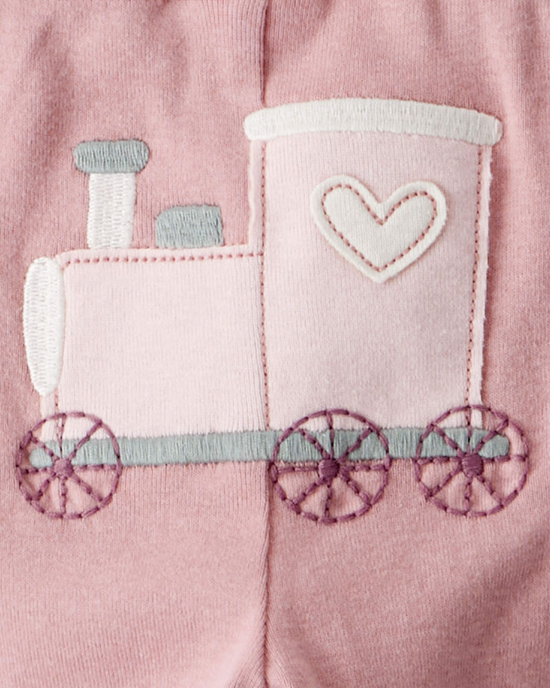 Baby Girl 3-Piece Train Print Long-Sleeve Bodysuit & Pant Set - Pink, image 6 of 7 slides