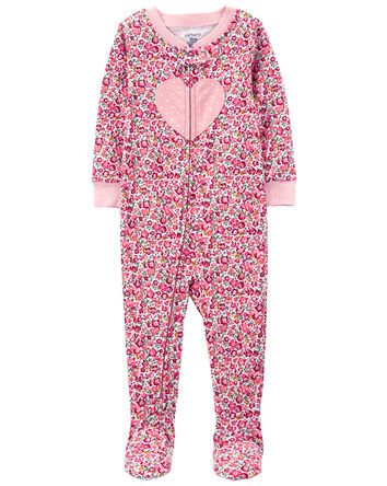 Baby 1-Piece Heart Floral Fleece Footie Pajamas
, 