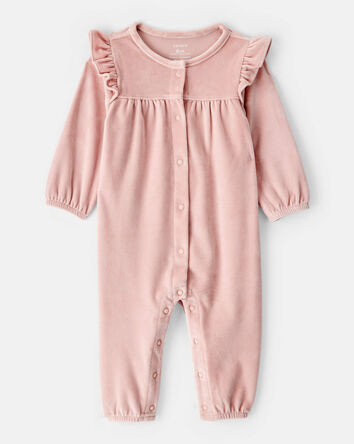 Baby Girl Velour Long-Sleeve Jumpsuit - Pink, 