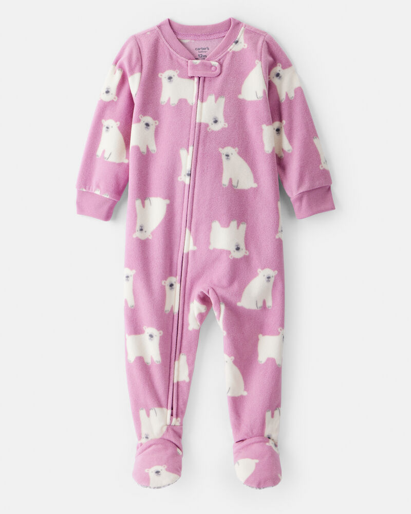 Toddler Girl Polar Bear Loose Fit Long-Sleeve 1-Piece Pajamas, image 1 of 3 slides
