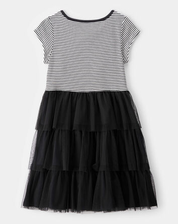 Kid Halloween Striped Tiered Tulle Dress - Black, 