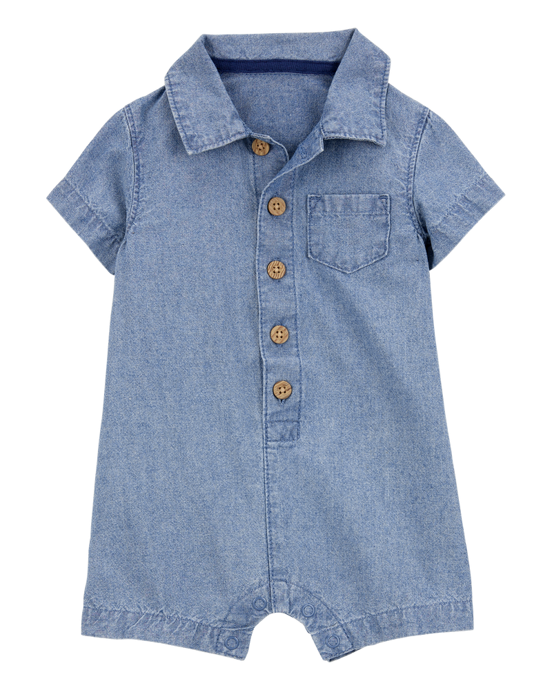 Baby Chambray Polo Romper, image 1 of 3 slides