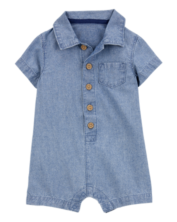 Baby Chambray Polo Romper, 