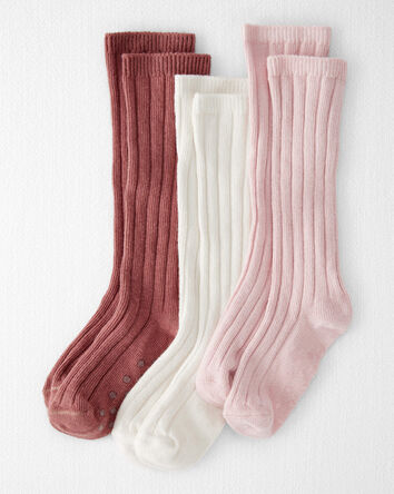 Toddler Girl 3-Pack Knee-High No-Slip Socks Made with Organic Cotton, 