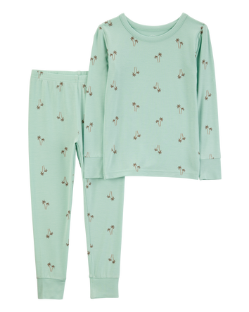 Toddler Palm Tree Print PurelySoft 2-Piece Pajamas - Mint, 