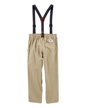 Toddler Boy Suspenders Pants - Khaki, 