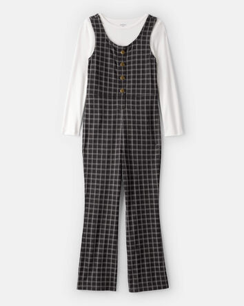 Girls 2-Piece Plaid Long-Sleeve Jumpsuit , 