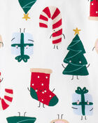 Toddler Christmas 100% Cotton Snug Fit 4-Piece Pajamas - Green/White, image 3 of 5 slides