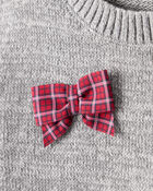 Baby Girl Bow Cotton Long-Sleeve Sweater - Grey, image 3 of 5 slides