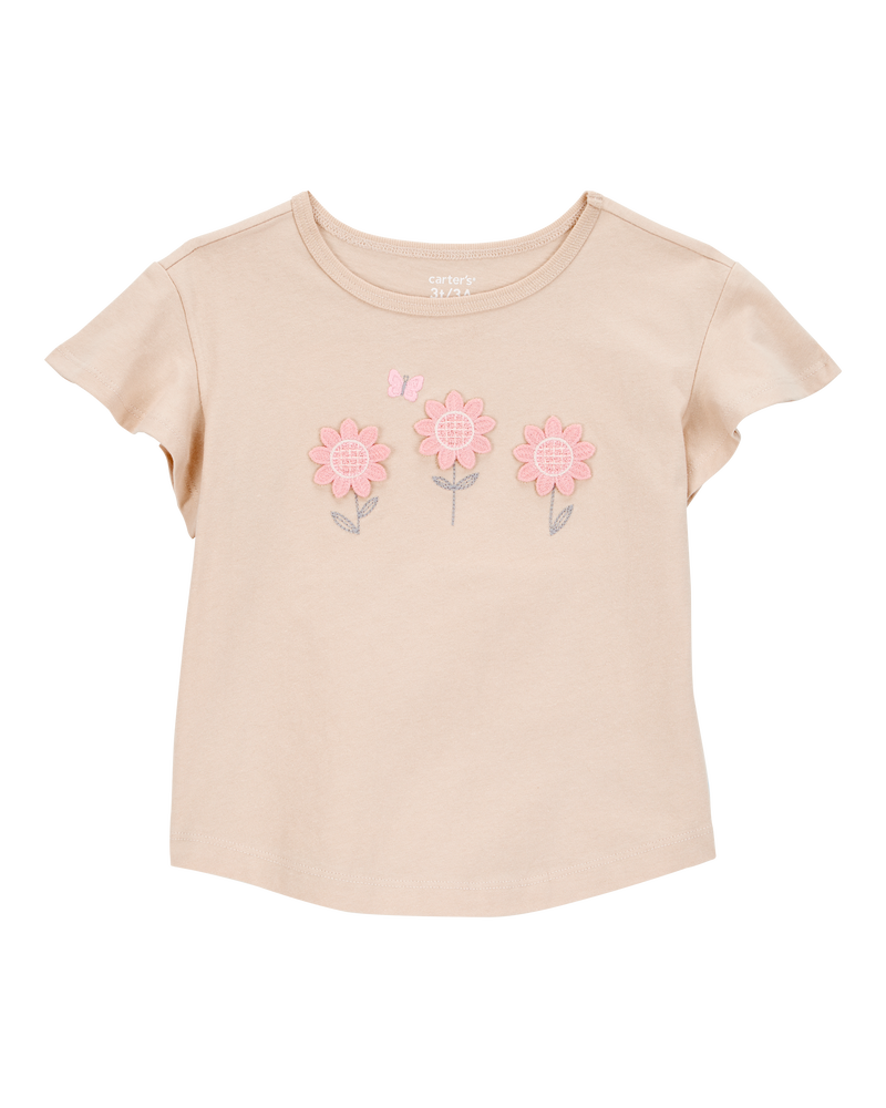 Toddler 2-Piece Floral Short-Sleeve Top & Striped Skort Set - Tan/Black, image 3 of 8 slides