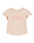 Toddler 2-Piece Floral Short-Sleeve Top & Striped Skort Set - Tan/Black, image 3 of 8 slides