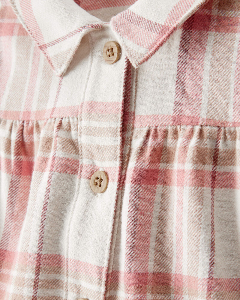 Baby Girl 2-Piece Plaid Cotton Long-Sleeve Dress Set - Pink/White, image 2 of 6 slides