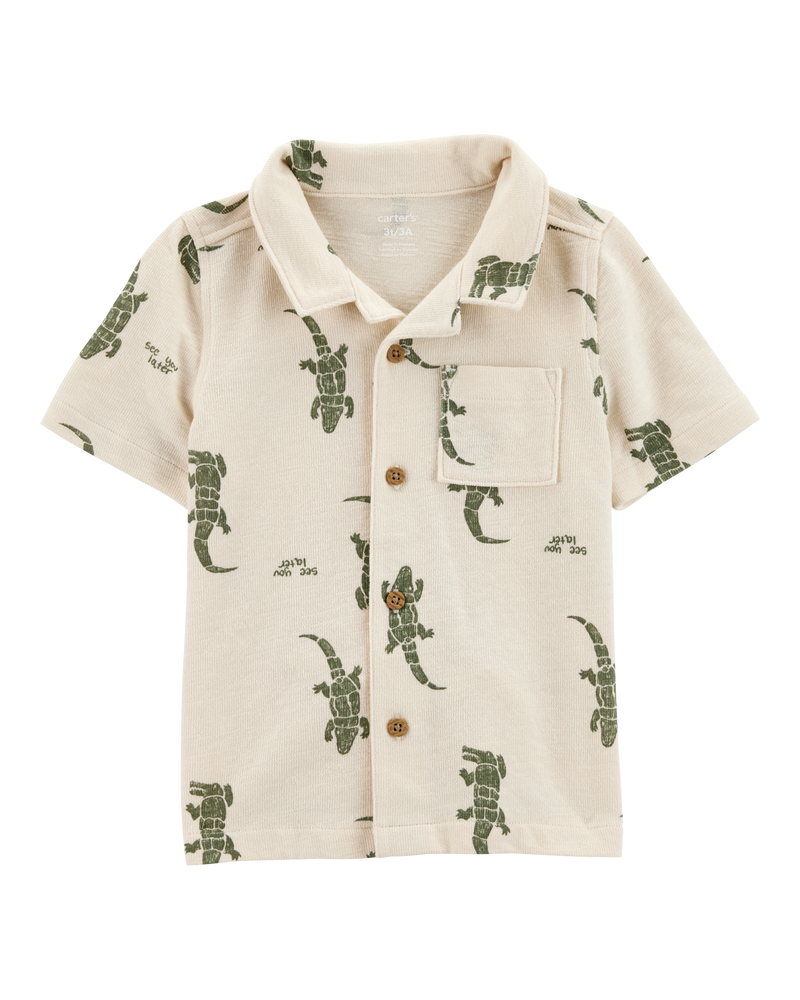 Toddler 2-Piece Alligator Button-Down Shirt & Pull-On Shorts Set, image 2 of 8 slides