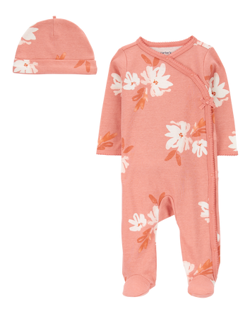 Baby 2-Piece Floral Sleep & Play Pajamas and Cap Set, 