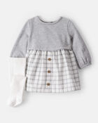 Baby Girl DayDream Fleece Plaid Dress - Grey/White, image 1 of 4 slides