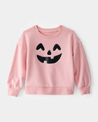 Toddler Halloween Pumpkin Crew Neck Sweatshirt - Pink, image 1 of 3 slides