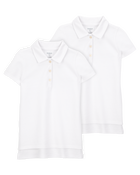 Kid 2-Pack Pique Uniform Polo Shirts - White, image 1 of 3 slides