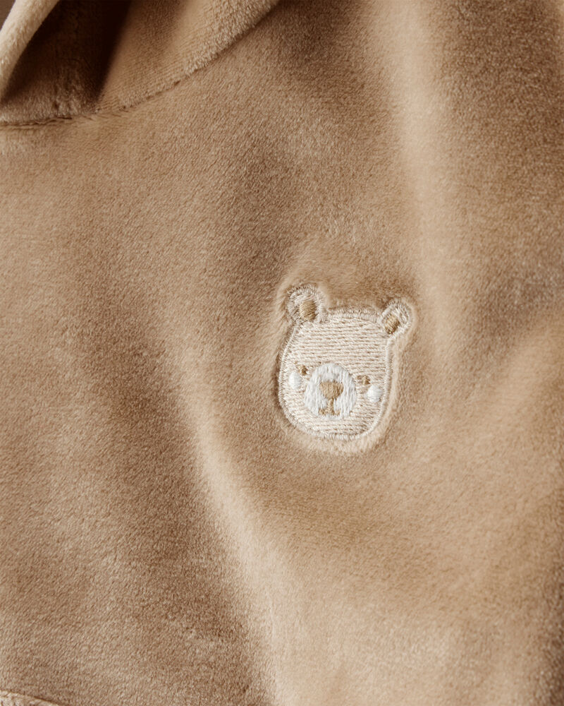 Baby Girl Bear Velour Hoodie & Pant Set - Brown, image 2 of 4 slides