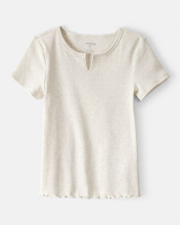Girls Cotton Short-Sleeve Top - Oatmeal, 