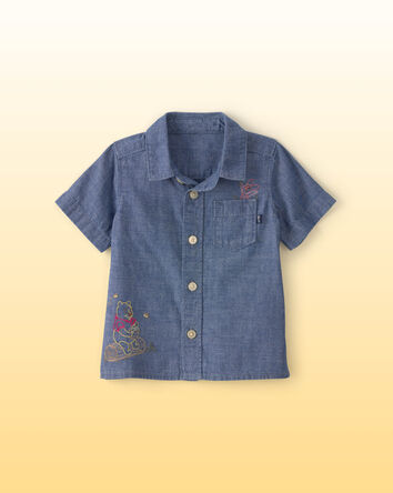Baby Boy Disney&copy; Winnie the Pooh Chambray Embroidered Button-Down Shirt - Medium Wash, 