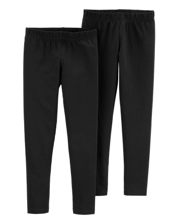 Kid 2-Pack Black Cotton Stretch Leggings, 