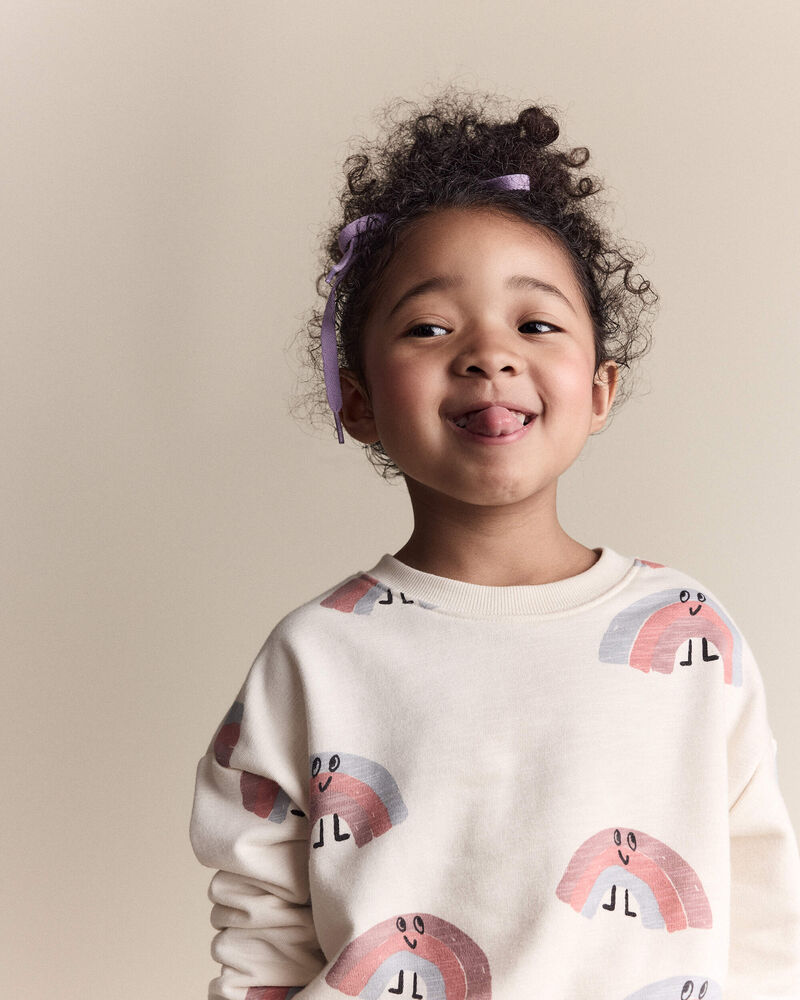 Toddler Girl Rainbow Paperbag Sweatshirt - Cream, image 1 of 7 slides
