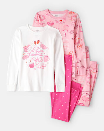 Girls Desserts 100% Cotton Snug Fit 4-Piece Pajamas - Pink/White, 