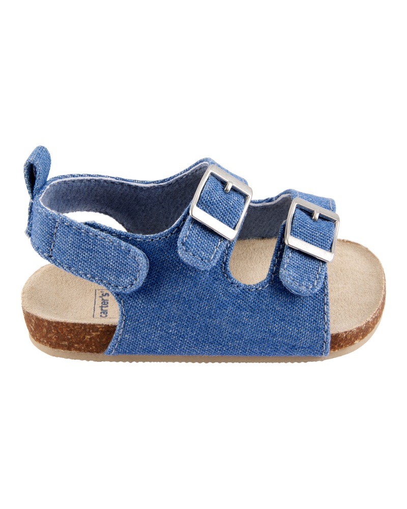 Baby Chambray Buckle Faux Cork Sandals, image 2 of 6 slides