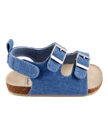 Baby Chambray Buckle Faux Cork Sandals, 