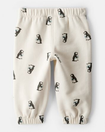 Baby Boy DayDream Fleece Penguin Print Pants - Cream, 