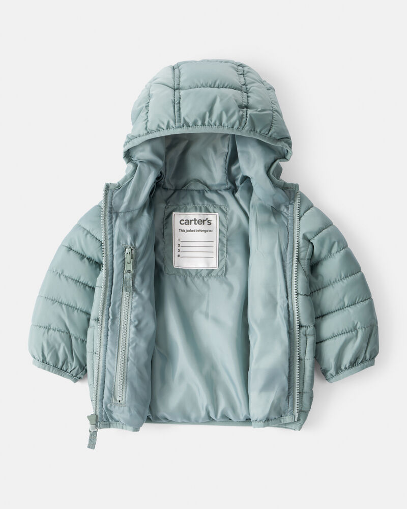 Baby Packable Hooded Puffer Jacket - Green, image 3 of 6 slides