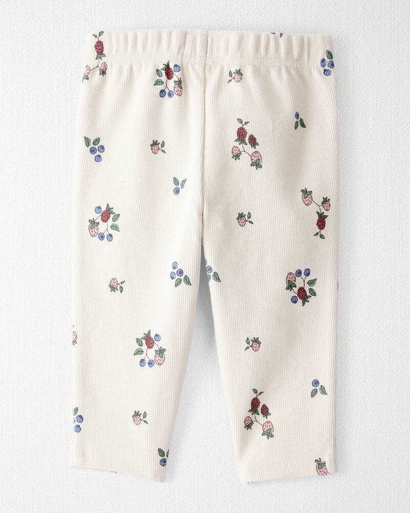 Baby Girl Organic Cotton Ribbed Knit Pants in Berry Blossom Print, image 2 of 5 slides